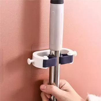 1pc No Punching Mop Broom Holder Rack Grippers Clips Wall Mount Home Appliance Multi-Purpose Hooks Kitchen Bathroom Organizer