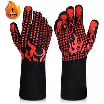 1pc Non-slip Fireproof Microwave Oven Glove 500-800 Degrees Fireproof Barbecue Flame Retardant Microwave Gloves Kitchen Cookware