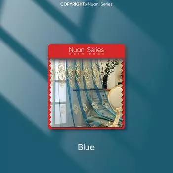 1PC Nuan Series European Luxury Classic Embroidered Sheer Curtain Transparent Tulle for Living Room Bedroom Balcony Window Home Decor W100cm x L200cm синий