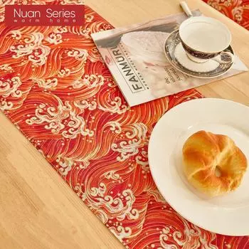 1PC Nuan Series Fashionable and Versatile Japanese Printed Tassel Cotton Linen Table Runner for Dining Table Kitchen Decor Home Decor W30cm x L140cm оранжевый