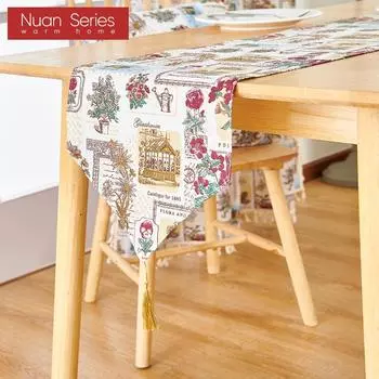 1PC Nuan Series Fashionable Retro Printed Table Flag Tassel Table Runner for Dinner Table Decor Kitchen for Home Table Home Decor W30cm x L140cm