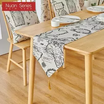 1PC Nuan Series Modern Retro Printed Tassel Decoration Cotton Linen Table Runner for Dinner Table Decor Kitchen for Home Table Home Decor W30cm x L140cm чёрный