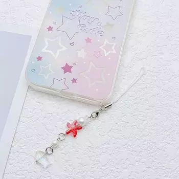 1Pc Ocean Wind Little Fresh Handmade Small Fish Sea Star Bead Phone Charm Keychain Y2K Bag Pendant красный