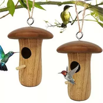 1Pc Outdoor Hummingbird House Natural Wooden Hanging Hummingbird Nest Wild Bird Feeder Outdoor Garden Yard Wooden Hanging Crafts коричневый