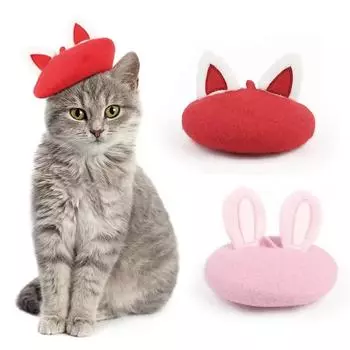 1Pc Painter Wool Cap Pet Designer Rabbit Hats Dog Beret Pet Headwear Warm Headgear Mini Decorative Cute Solid Color Pet Hat красный