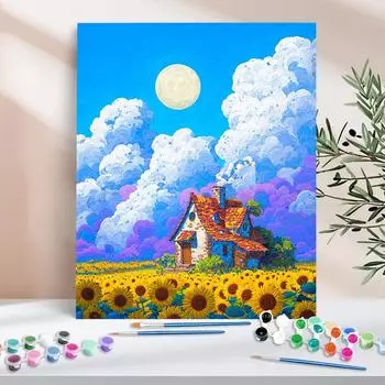 1pc Painting By Numbers Clear Sky Cabin Acrylic Paint Paintings Digital Painting Beginner Kit Decor For Home 40x50cm/16x20inch Without Frame 40x50cm NO Frame