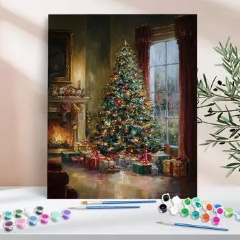 1pc Painting On Numbers Christmas Tree Gift Pile Christmas Gifts Coloring Art Handmade Home Furnishing Decor 40x50cm/16x20inch Without Frame 40x50cm NO Frame