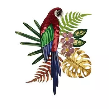 1Pc Parrot Colorful Leaf Stylish Bird DIY Iron Room Decorations Wall Hanging 30x26cm