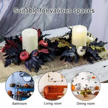 1PC Party Simulated Flowers Pumpkin Candle Rings Black Candlestick Wreaths Fake Leaf Home Decor