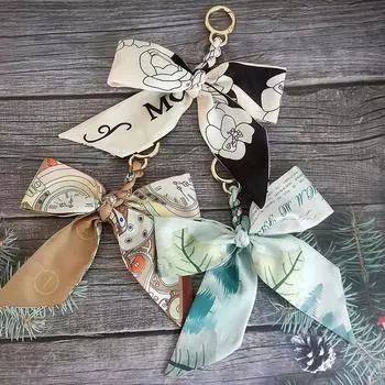 1pc Pendant Bag Pendant Car Keychain Fashion Bow Keychain Korean Blossom Silk Scarf