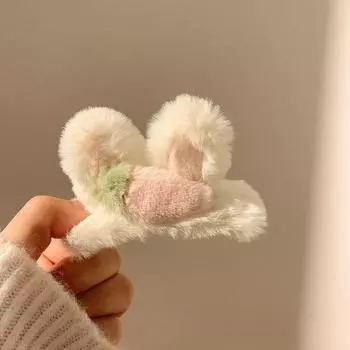 1pc Pink furry rabbit ear hair clip, women s furry hair clip, bangs, side clips, hair accessories, new winter hair grab
