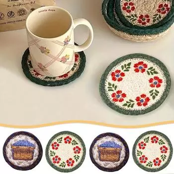 1PC Placemats Home Coaster Round Small Fresh Insulating Mat Ins Style Bowl Mat Hemp Rope Weaving Insulating Mat 12Cm Multi Style 12CM