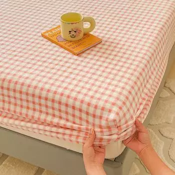 1pc Plaid Style Bedsheet Velvet Bed Cover Home Fitted Sheet Elastic Mattress Protector Winter Bed Linen sabanas (No Pillowcase) 90x200x25cm 1pc