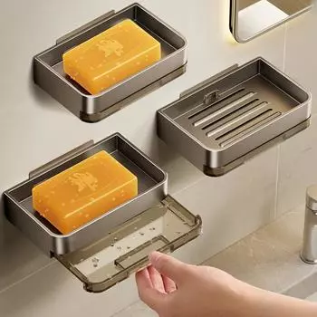 1PC Plastics Soap Holder Without Drilling Bathroom Soap Dish With Drain Water Wall Soap Dish Organizer Bathroom Accessories чёрный