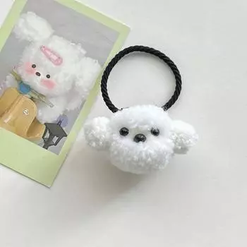1pc plush white puppy hair ring cartoon sweet cute children s hairband ponytail small rubber band accessory