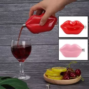 1PC Polished Metal Kitchen Stainless Steel Dining 5oz Lip-Shaped Flask Hand Wash Only Outdoor Valentine s Day красный