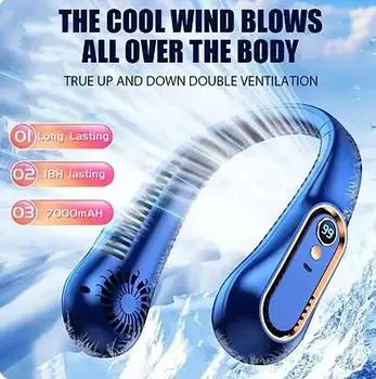 1pc Portable USB charging and 5-speed adjustable neck hanging fan with digital display screen, suitable for outdoor exploration Other
