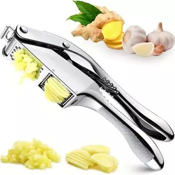 1pc Premium Aluminum Garlic Press and Slicer - Easy-to-clean crusher with peeler and brush, essential for sauce making