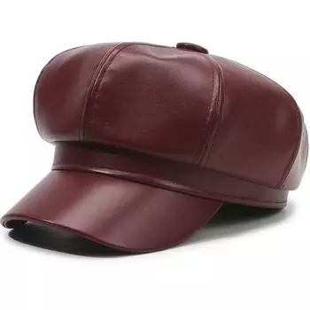 1PC PU Leather Winter Fall Peaked Caps Adjustable Painter Hat New Berets Women Hat Solid Color Beret Octagon Slimming Face 57cm