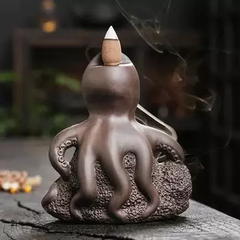 1pc Purple Clay Incense Burner With Creative Octopus Ocean Animal Backflow Incense Holder Incense Stick Burner (Without Incense)