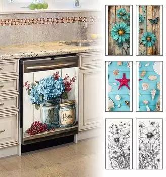 1PC PVC Waterproof Decals Kitchen Floral Printed Home Decoration Dishwasher Sticker Self Adhesive Wallpaper Refrigerator
