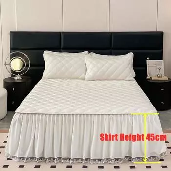 1pc Quilted Bed Skirt Solid Color Bed Cover Lace Style Bedspread Thickened Mattress Protector roupa de cama (No Pillowcase) 120x200x45cm 1pc