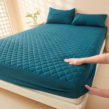 1pc Quilted Waterproof Fitted Sheet, Machine Washable Mattress Protector Single Double Bed Cover 90x200cm зелёный