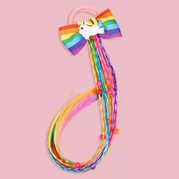 1PC Rainbow Bows Hairbands Dirty Braids Colorful Twist Tie Wigs Ponytail Kids Hair Accessories Nylon Bands Princess Headwear