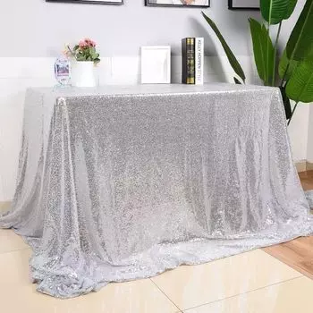 1pc Rectangle/Round Table Cloth Cover Sequin Silver/Rose Gold/Champagne Tablecloth For Party Home Wedding Decoration Multi Sizes 24inch-60cm Round розового золота