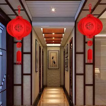 1PC Red Lantern DIY Fu Pattern No Power Needed Hollow Out Design Home Decor with Lucky Pendant Hanging Ornaments красный