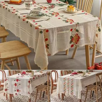 1 шт. Красный чехол для стола Lucky Bells, вышитое кружево, рождественский декор для стола, устойчивый к пятнам 140*140cm