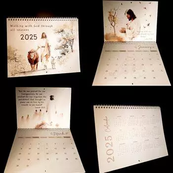 1PC Религиозные подарки 2025 Иисус Календарь Настенный художественный календарь Ежемесячный календарь с библейским стихом