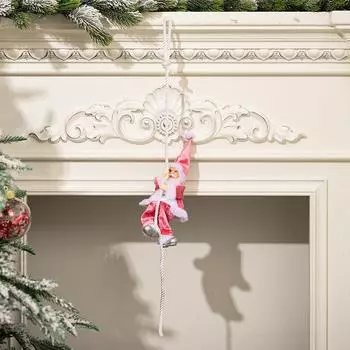 1PC Resin Christmas Party Climbing Santa Claus Funny Climbing on Rope Home Ornament Xmas Tree Tree Decoration Gifts 4 Colors розовый