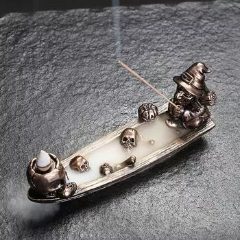 1pc Resin Wizard Skull Head Backflow Incense Burner with Smoke Fog Effect for Halloween Home Decoration (Without Incense)