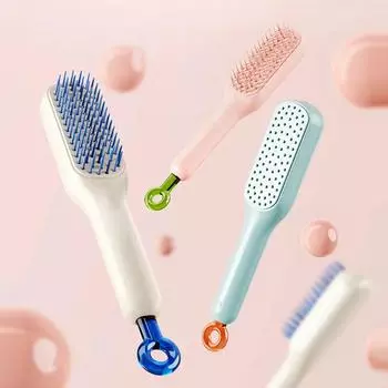 1Pc Retractable Massage Comb Rotatable Automatic Cleaning Portable Durable Light Luxury Scalp Cleaning Anti-Static Hair Comb розовый