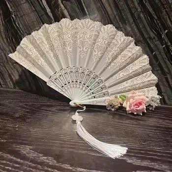 1PC Rose Dark Fan Lolita Bead Chain Fan Gothic Rose Hot Stamping Fan Photography Prop Lace Rose Folding Fan Flower Fan 3 styles розовый