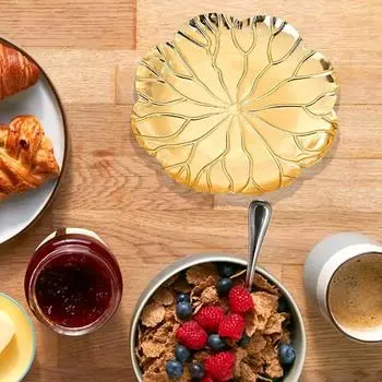 1PC Роскошные цветы Закусочные тарелки Золотая пластина Форма листа Фруктовое блюдо Поднос для дома