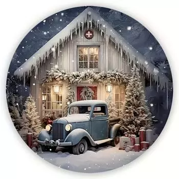 1pc, Round Aluminum Sign (8 x 8 ), Christmas Eve Cabin and Car Decoration, Wreath Centerpiece, Wreath Sign, Round Metal Sign чёрный