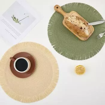 1 шт. круглый льняной однотонный коврик для обеденного стола в модном стиле в западном стиле, подставки для чашек и столовых приборов, украшение стола дубильная кора