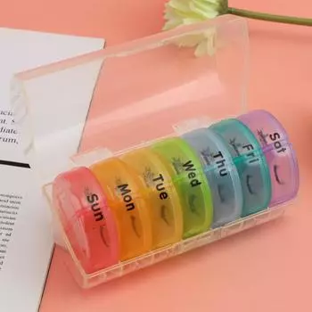 1PC Round Mini Travel Moisture-Proof 14-Cell Pill Box Portable One Week Morning And Evening Divided Plastic Pill Box