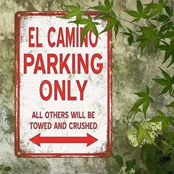 1pc Rustic El Camino Parking Sign, Aluminum Wall Art. UV Printed, Waterproof & Dustproof. Ideal for Home, Bar, Cafe Decor. 20x30cm белый