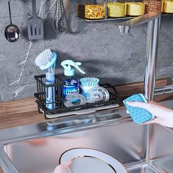1pc Rustproof Stainless Steel Kitchen Sink Caddy with Dishcloth Holder and Removable Drain Tray Organize Essential Home Supplies