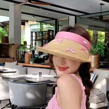 1pc Seaside Summer Big Brim Women Bow Straw Sun Hats Original New Empty Top Beach Vacation хаки