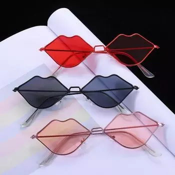 1PC Sexy Hot Lips Shape Sunglasses Retro Small Frame Metal Sunglasses Fashion Ocean Lens Sunglasses for Men and Women