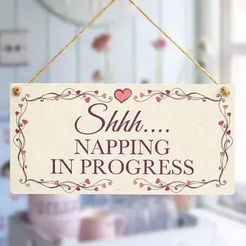 1pc Shhh. Napping In Progress - Beautiful Taking A Nap Notice Plaque , 10x5 Inches Wooden Hanging Plaque Gift. Pack of 1