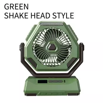 1pc silent lighting digital display large capacity portable camping fan,Outdoor head shaking multifunctional fan,Summer supplies зелёный