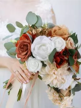 1PC Silk Flowers Artificial Flowers Bridal Bouquets for Bride Bridal Bouquet Cascading Wedding Bouquets for Bride for Wedding Ceremony and Anniversary фиолетовый