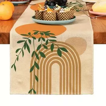 1pc Simple Plant Table Runner, BohemiaKitchen Dining Decoration, Linen Table Runner, Holiday Decorations.Room Decor 33X183cm