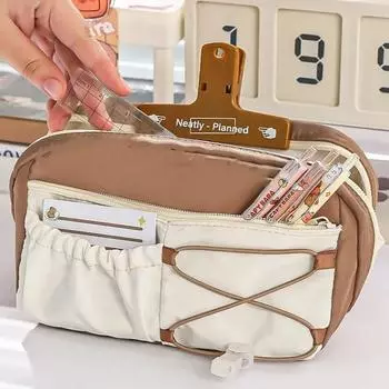 1Pc Simple Student Pencil Case Cute Large Capacity Pen Pouch Bags Stationery Drawstring Design Organizer Bag School Supplies