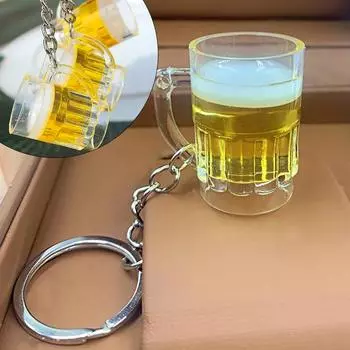 1Pc Simulation Acrylic Women Unisex Beer Mug Keychain Fashion Men Pendant Couple Mini Bag